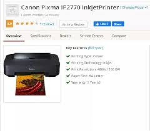 Canon Pixma iP 2770 Inkjet Printer With Genuine Cartridge